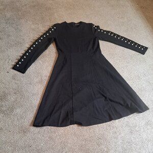 Long Sleeve Black Dress with Pearls